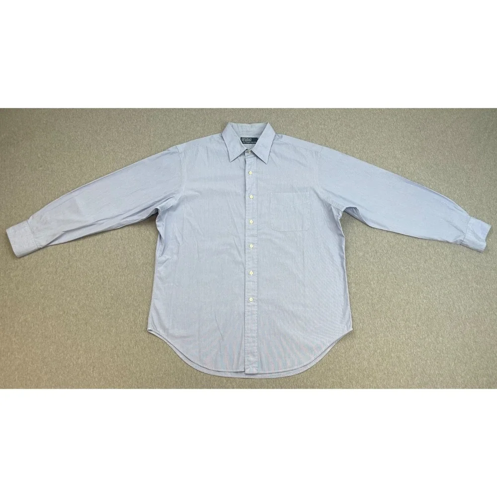 Polo Ralph Lauren Shirt Mens 16.5 - 32/33 Striped 100% Cotton Button Up